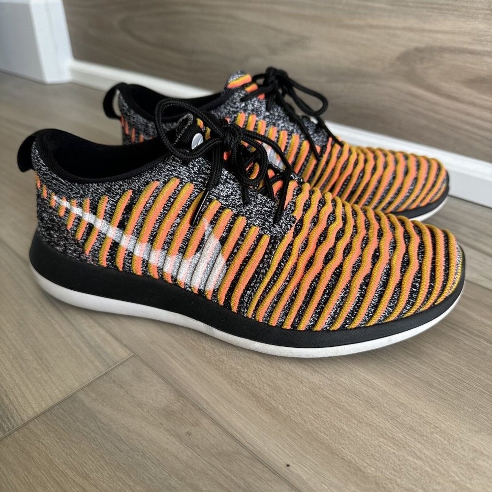 Nike Roshe Two Flyknit Z 7 Bright Mango Orange Black Shoes Sneakers 844929-005